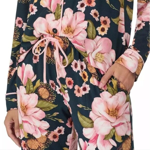 Room Service Women's XXL Stretch Jersey Knit 2pc Collared Pajama Set Floral NWT - Picture 2 of 11